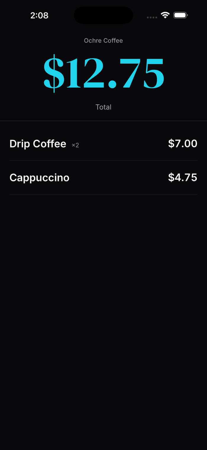 iPhone facing the customer, showing the same cart